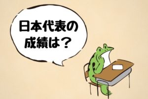 日本代表の成績を知りたがるカエルの画像