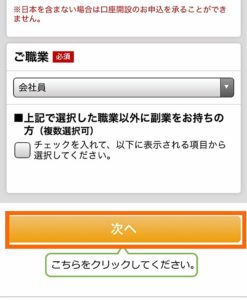 楽天銀行の申込み画面