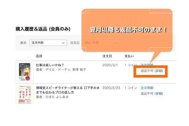 翌月の返品不可